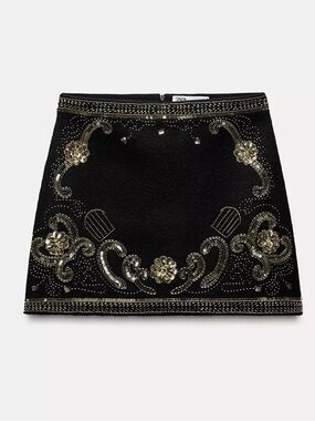 NWT RARE Zara Black and Gold Sequin Skirt XL